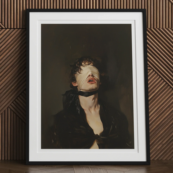 Suck it Up - Neo-victorian Gay Bdsm Art Print, 12x16’’ / 31x41cm / Black Frame / 2’’ Matboard, Framed Art Print Blindfolded Man
