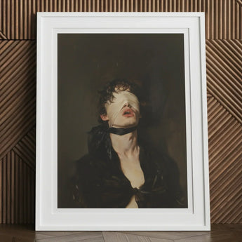 Suck it Up - Neo-victorian Gay Bdsm Art Print, 12x16’’ / 31x41cm / White Frame / 2’’ Matboard, Framed Art Print Person Blindfold Black