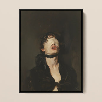 Suck it Up - Neo-victorian Gay Bdsm Art Print / Canvas Black-framed Artwork Figure Dark Hair Eyes Covered White, Surrender Wrapped, Prints