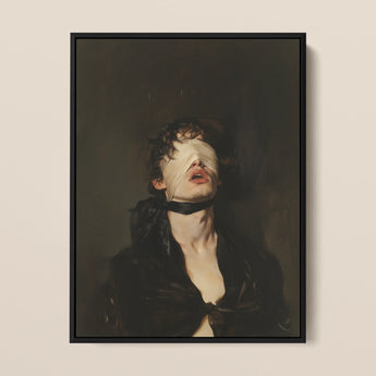 Suck it Up - Neo-victorian Gay Bdsm Framed Canvas, 12x16’’ / 31x41cm / Black Floating Frame, Framed Painting Blindfolded Person