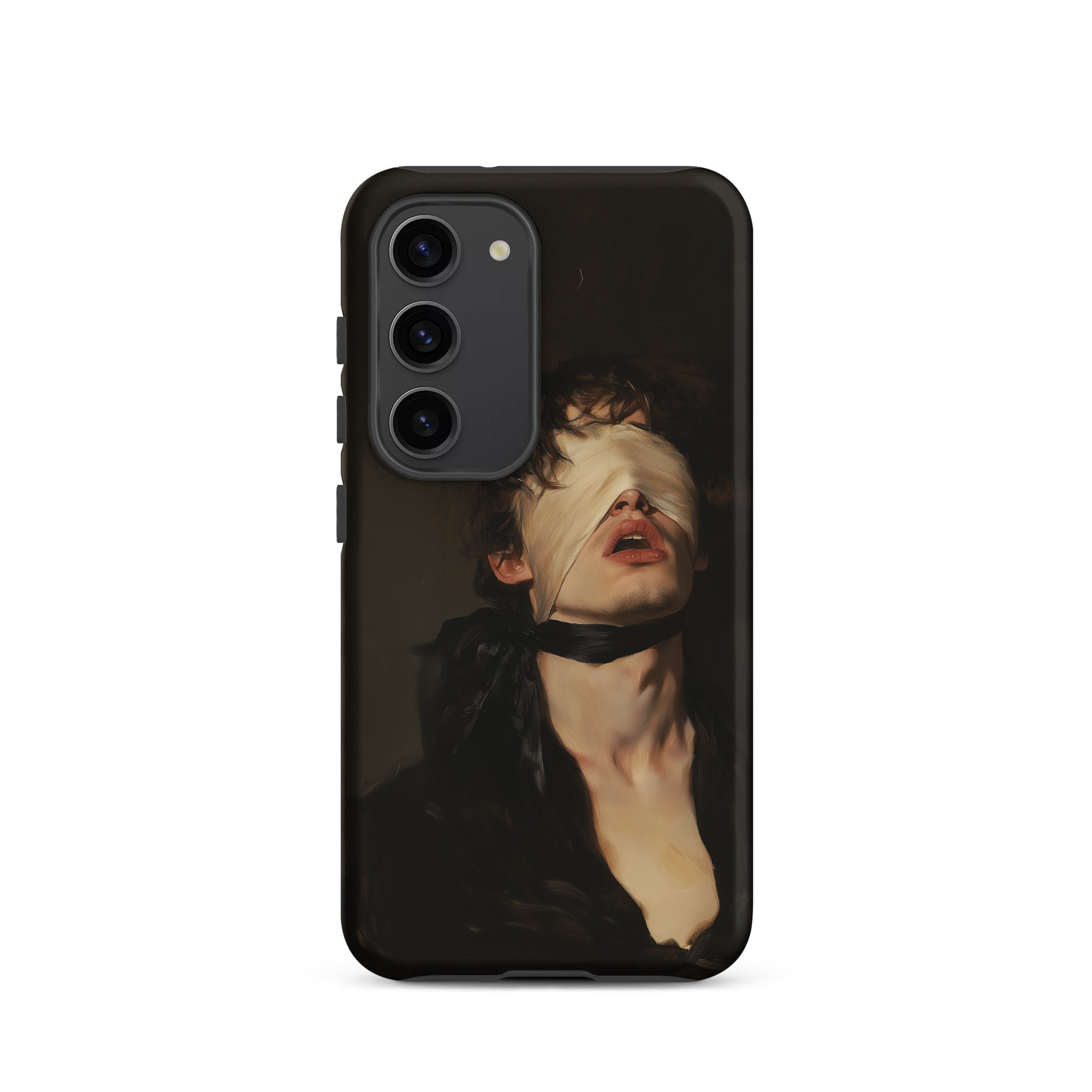 Suck it Up Vintage Gay Sm Blindfold Samsung Case, Galaxy S23 / Matte, Black Phone Case Stylized Person Blindfold Scarf Neck