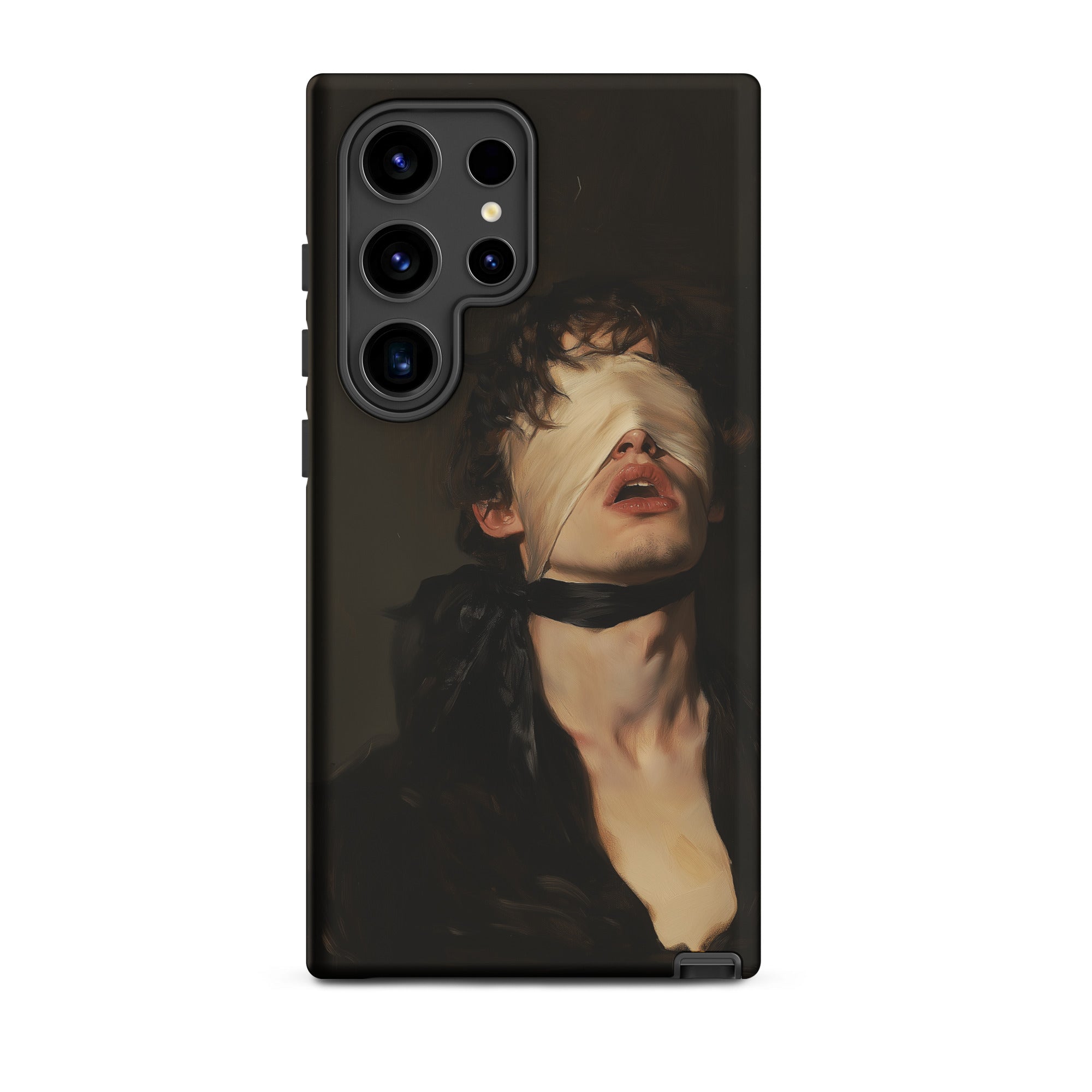 Suck it Up Vintage Gay Sm Blindfold Samsung Case, Galaxy S24 Ultra / Matte, Black Smartphone Case Stylized Portrait Person Blindfold Dark