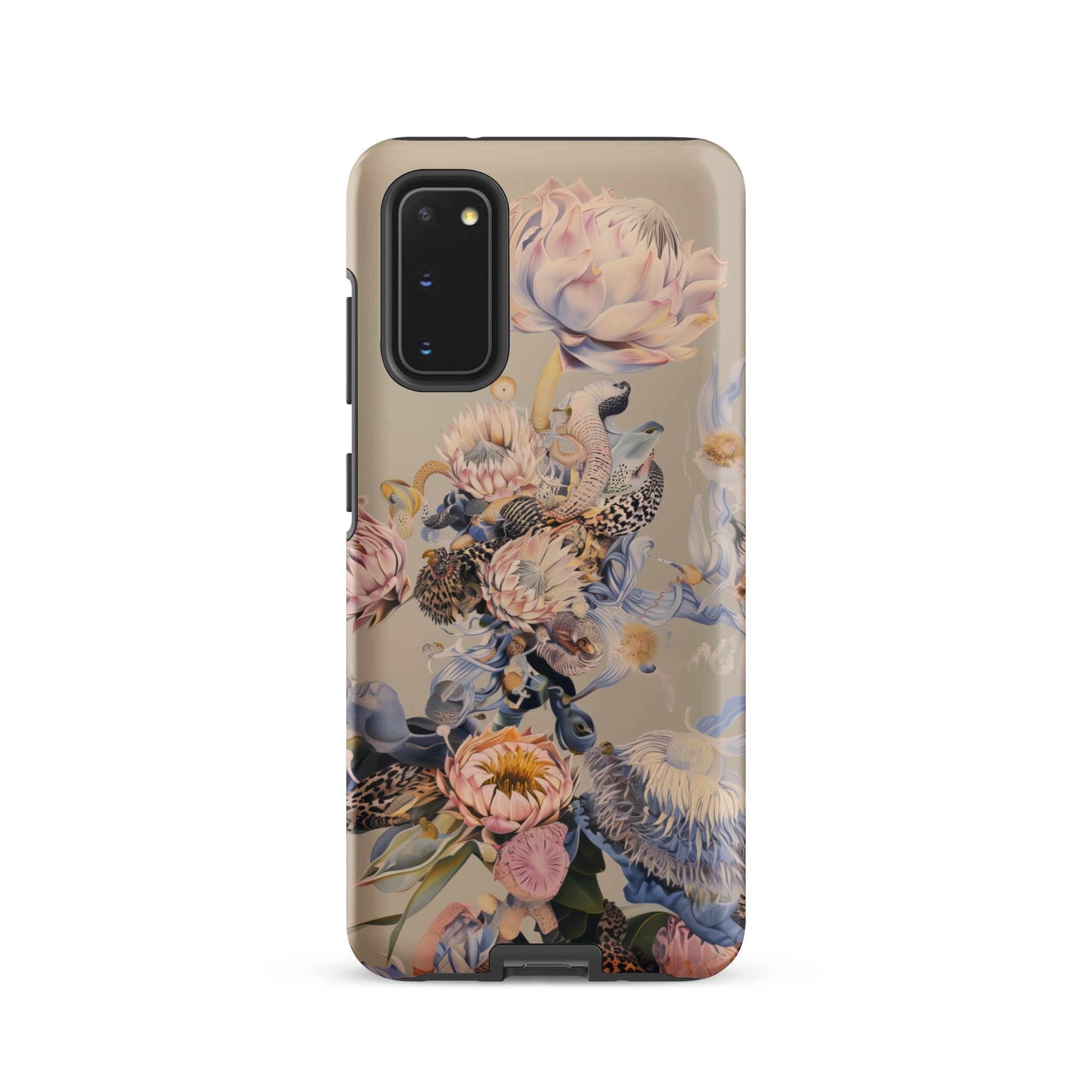 Sugarbush Surreal Protea Art Samsung Case, Galaxy S20 / Matte, Smartphone Case Beige Background Floral Print Pink Blue