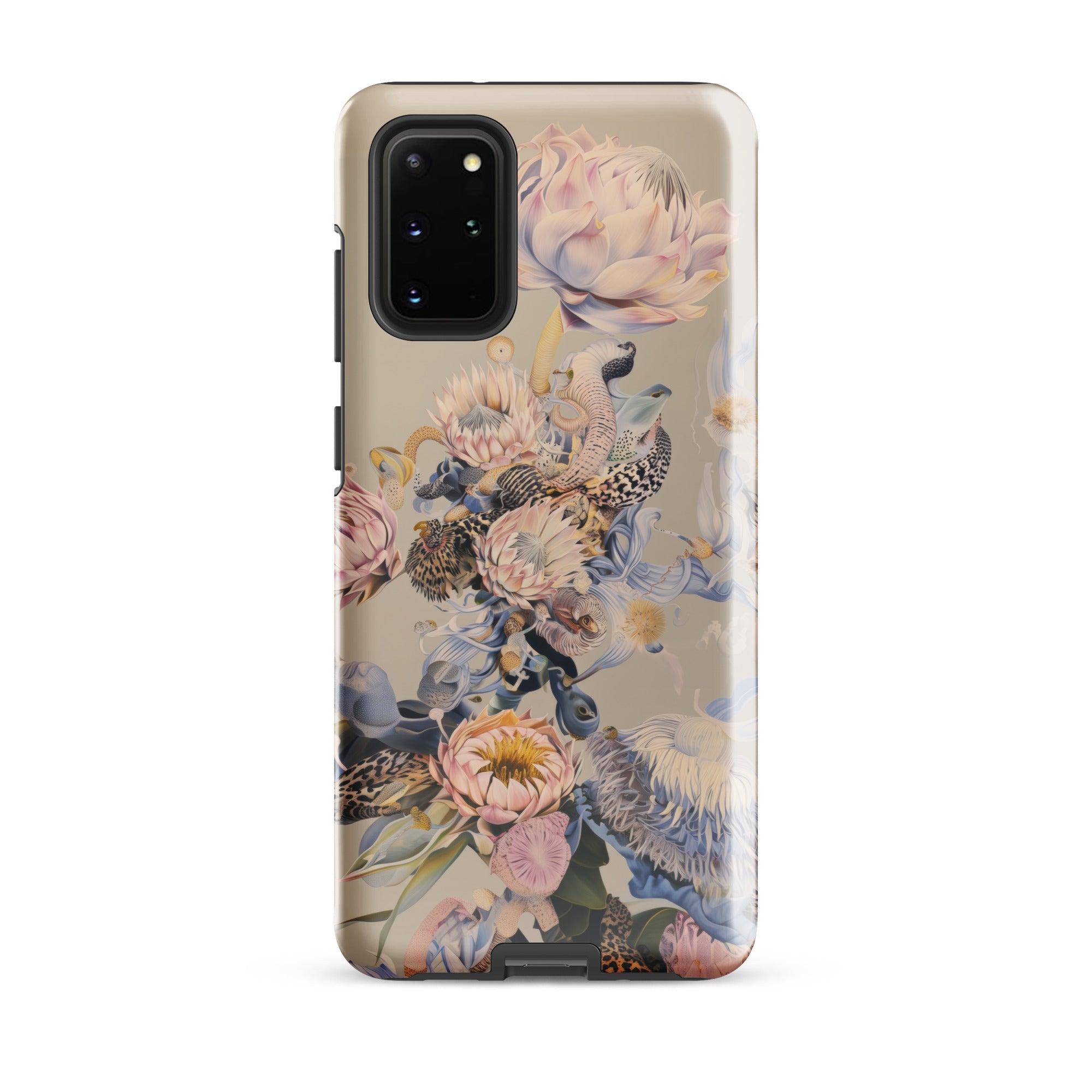 Sugarbush Surreal Protea Art Samsung Case, Galaxy S20 Plus / Gloss, Smartphone Case Beige Background Floral Print Light Pink