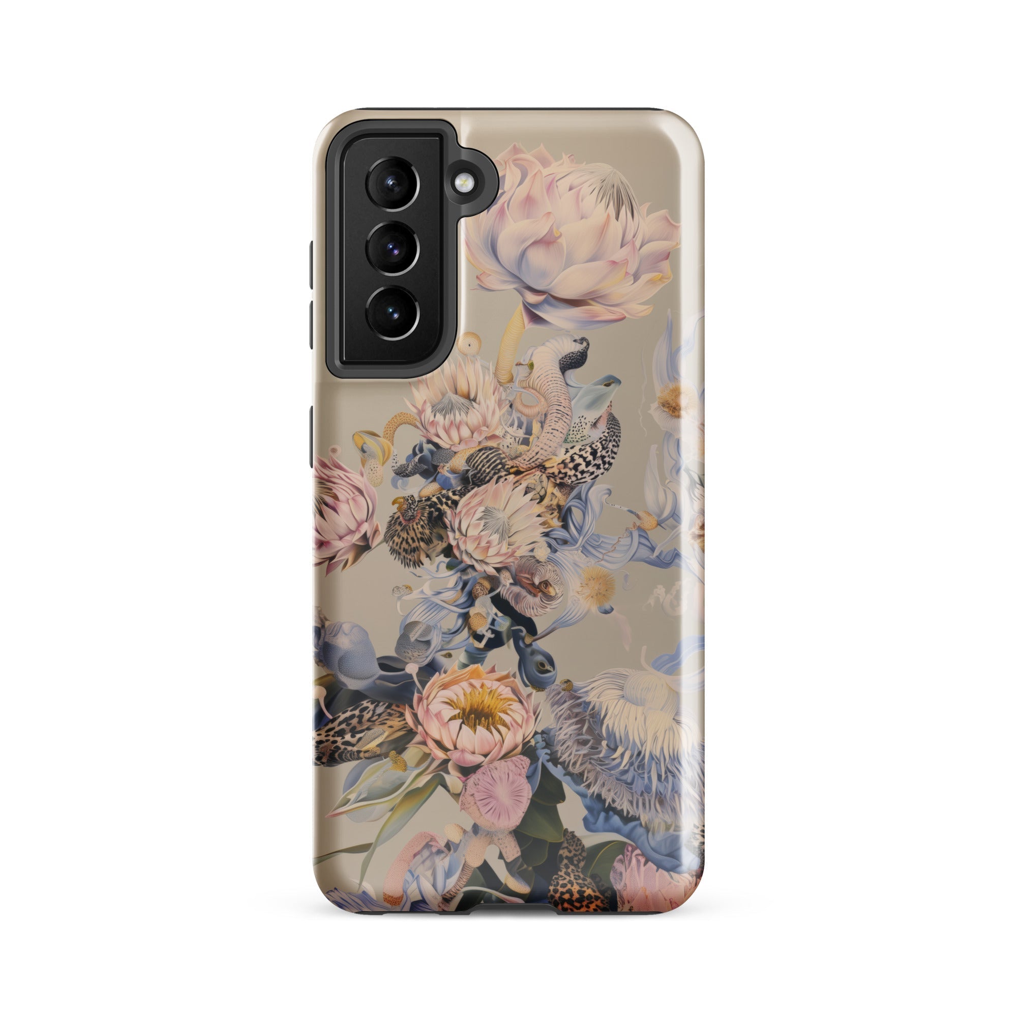 Sugarbush Surreal Protea Art Samsung Case, Galaxy S21 Fe / Gloss, Smartphone Case Beige Background Floral Design Shades Pink