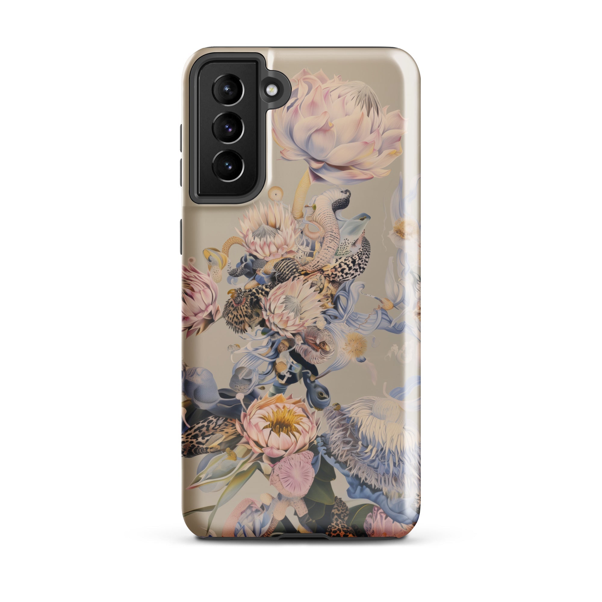Sugarbush Surreal Protea Art Samsung Case, Galaxy S21 Plus / Gloss, Smartphone Case Beige Background Floral Design Light Pink