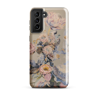 Sugarbush - Surreal Protea Art Samsung Case, Galaxy S21 Plus / Gloss, Smartphone Case Beige Background Floral Design Light Pink