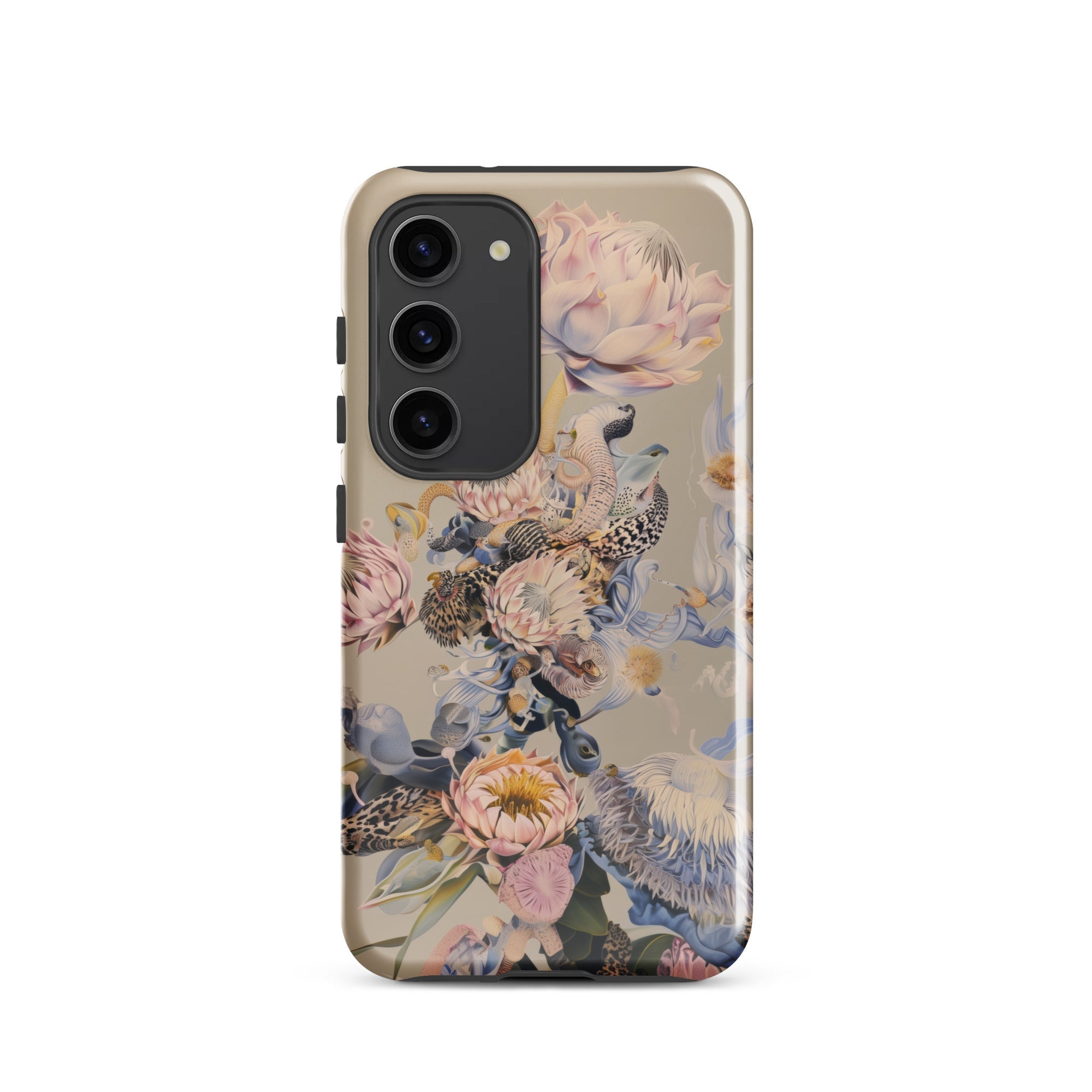 Sugarbush Surreal Protea Art Samsung Case, Galaxy S23 / Gloss, Smartphone Case Ornate Floral Design Beige Background