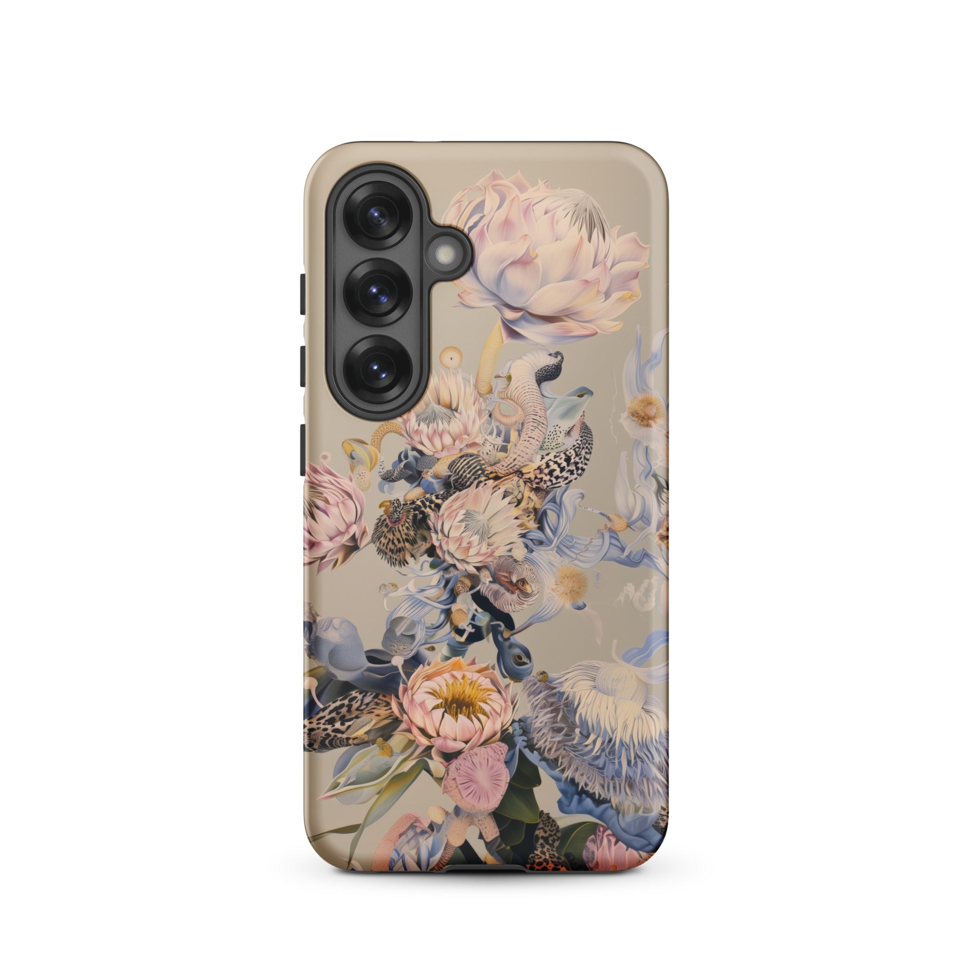 Sugarbush Surreal Protea Art Samsung Case, Galaxy S25 / Matte, Smartphone Case Beige Background Floral Bouquet Design Pink