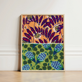Framed Artwork Vibrant Botanical Print Deep Red Purple Art, Suggestions Pour