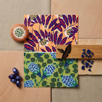 Suggestions Pour étoffes et Tapis - E. A. Séguy Art Print / Canvas Orange Purple Botanical Fabric Swatch White Accents, Prints