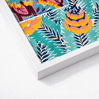 Vibrant Tropical Print Artwork Sleek White Frame Bold Art, Roaring Twenties, Suggestions Pour