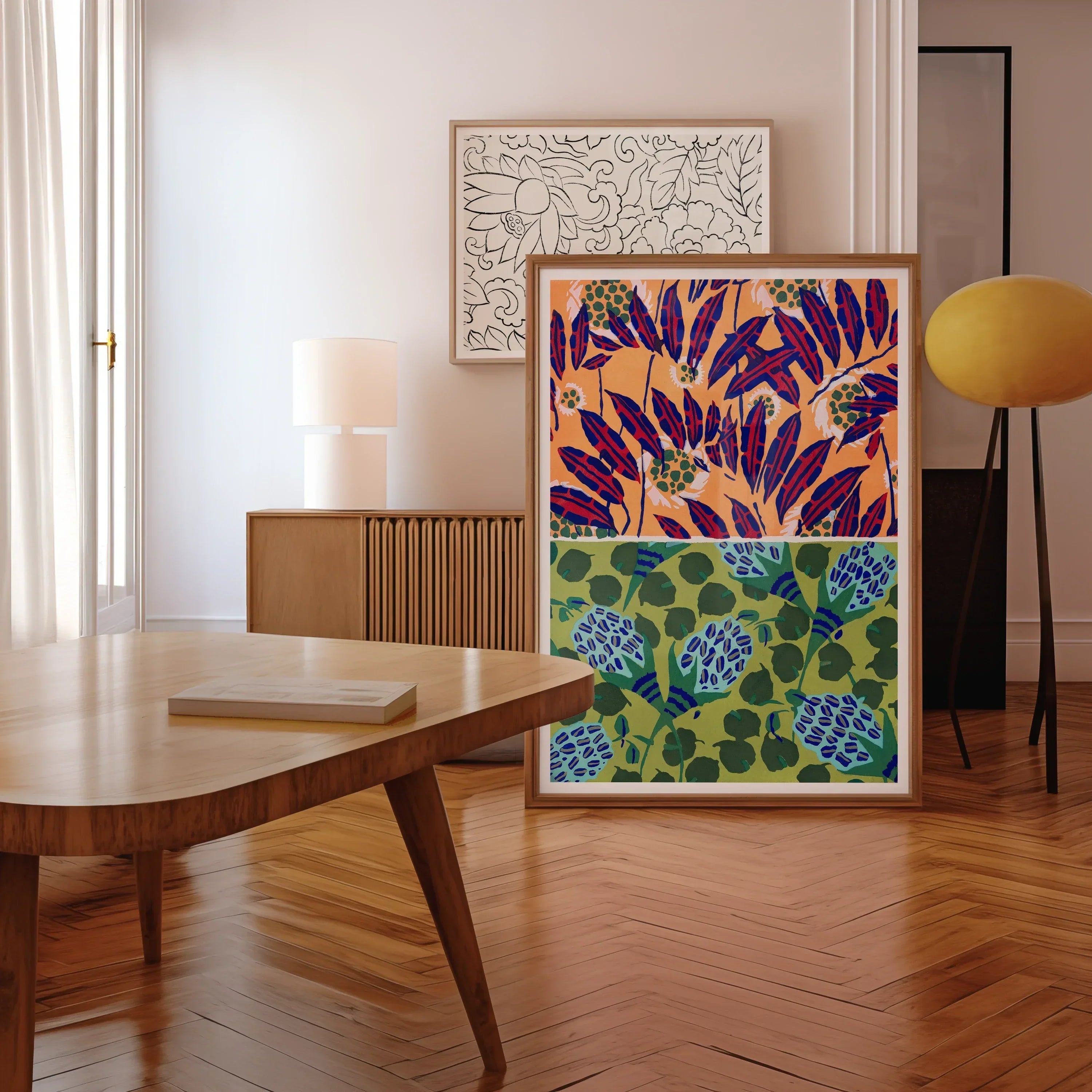 Suggestions Pour étoffes et Tapis - E. A. Séguy Art Print, Colorful Framed Artwork Abstract Floral Leaf Patterns Purple