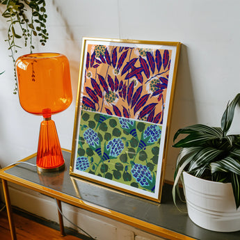 Suggestions Pour étoffes et Tapis - E. A. Séguy Art Print, Colorful Framed Artwork Purple Floral Shapes Green Blue