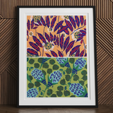Suggestions Pour étoffes et Tapis - E. A. Séguy Art Print, Framed Artwork Two Colorful Floral Patterns Purple Orange