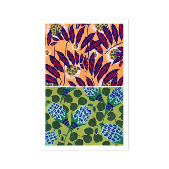 Suggestions Pour étoffes et Tapis - E. A. Séguy Art Print, Two Decorative Floral Patterns Stylized Purple Flowers Peach