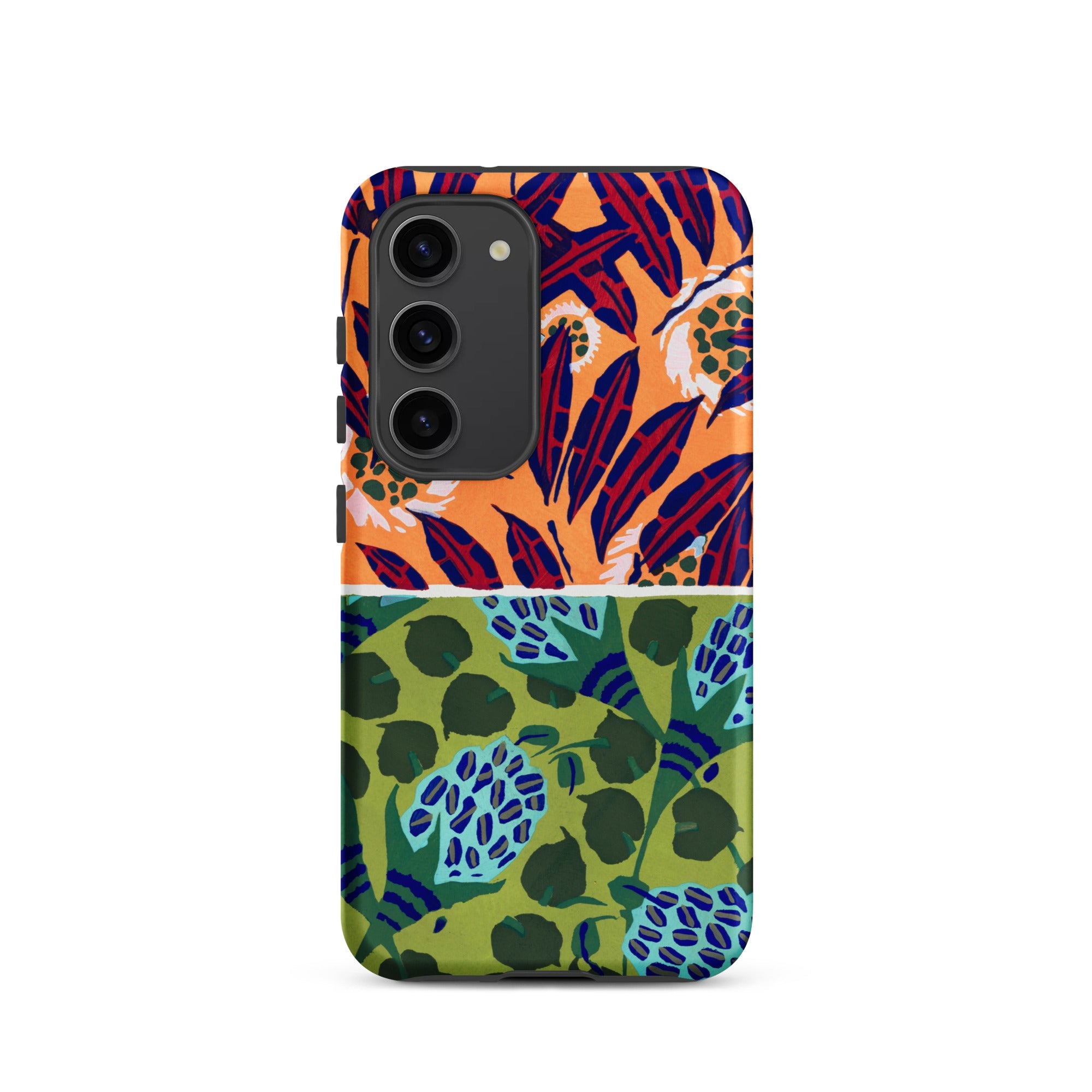 Suggestions Pour étoffes et Tapis E.a. Séguy Samsung Case, Galaxy S23 / Matte, Vibrant Split Pattern Phone Case Floral Leafy Designs
