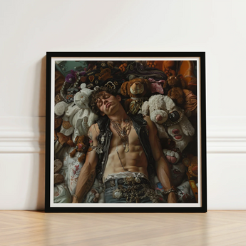 Black-framed Art Print Man Among Stuffed Animals Adorned Trashy Queercore Gay, Punk