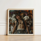 Framed Art Print Man Among Stuffed Animals Encased Trashy Queercore Gay, Punk