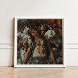White-framed Art Print Man Leather Vest Chains Surrounded Trashy Queercore Gay, Punk
