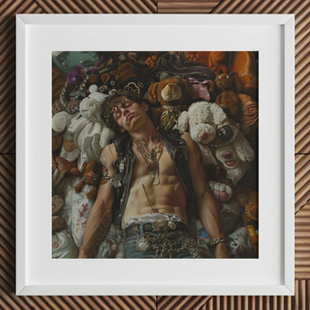 Suite Dreams - Trashy Queercore Punk Art Print / Canvas White Framed Picture Man Long Hair Tattoos Leather Trashy Queercore Gay, Gay Punk,
