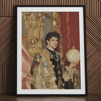 Suleiman - Gay Ottoman Sultan Art Print / Canvas Black-framed Portrait Man Ornate Gold-embellished Attire, Gilded Dream Prints