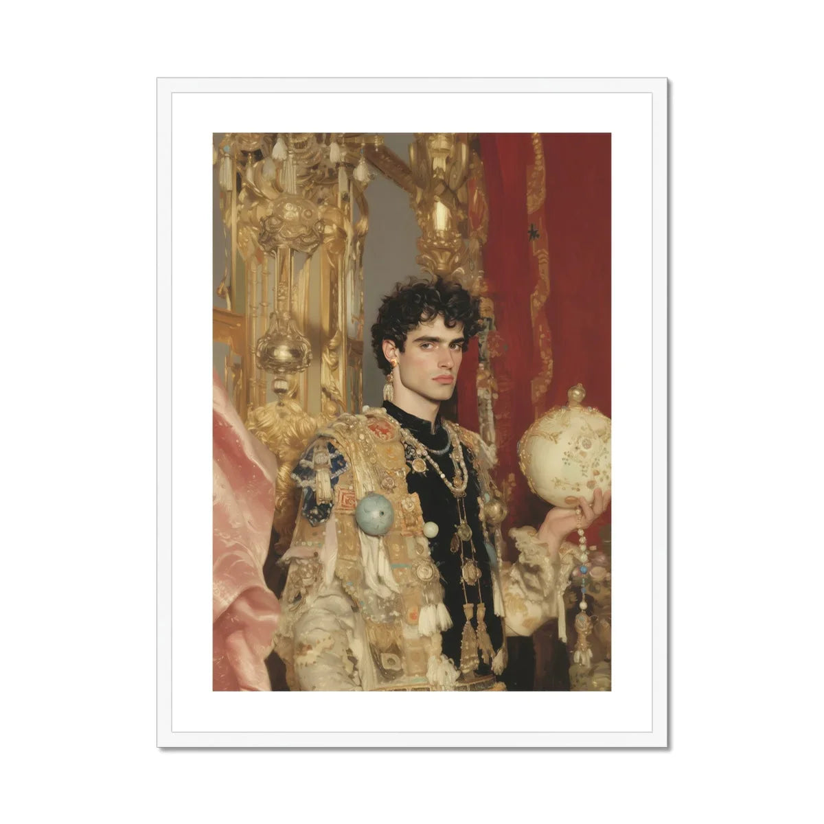 Suleiman Gay Ottoman Sultan Art Print, Portrait Photograph Ornate Gold Black Embroidered Military Style Jacket