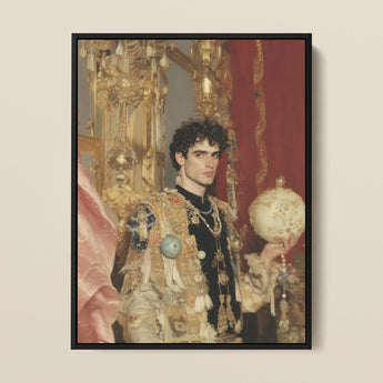 Suleiman - Gay Ottoman Sultan Framed Canvas, 12x16’’ / 31x41cm / Black Floating Frame, Framed Portrait Regal Man