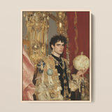 Suleiman - Gay Ottoman Sultan Framed Canvas, 12x16’’ / 31x41cm / Natural Floating Frame, Painting Man Regal Attire Ornate Orb