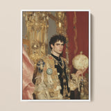 Suleiman - Gay Ottoman Sultan Framed Canvas, 12x16’’ / 31x41cm / White Floating Frame, Framed Portrait Young Man Opulent Attire Orb