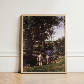 Summer - Károly Ferenczy Art Print / Canvas Framed Reproduction Classical Impressionist Painting Two Figures Lush Ferenczy’s Unfolds,