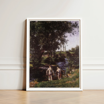 Summer - Károly Ferenczy Art Print / Canvas White-framed Two Nude Figures Stream Leafy Ferenczy’s Unfolds, Nagybánya Plein Air Techniques,