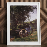 Summer - Károly Ferenczy Art Print / Canvas White Framed Canvas Print Two Figures River Ferenczy’s Summer Unfolds, Nagybánya Plein Air