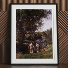 Summer Károly Ferenczy Art Print, Framed Painting Two Figures Stream Wooded Landscape