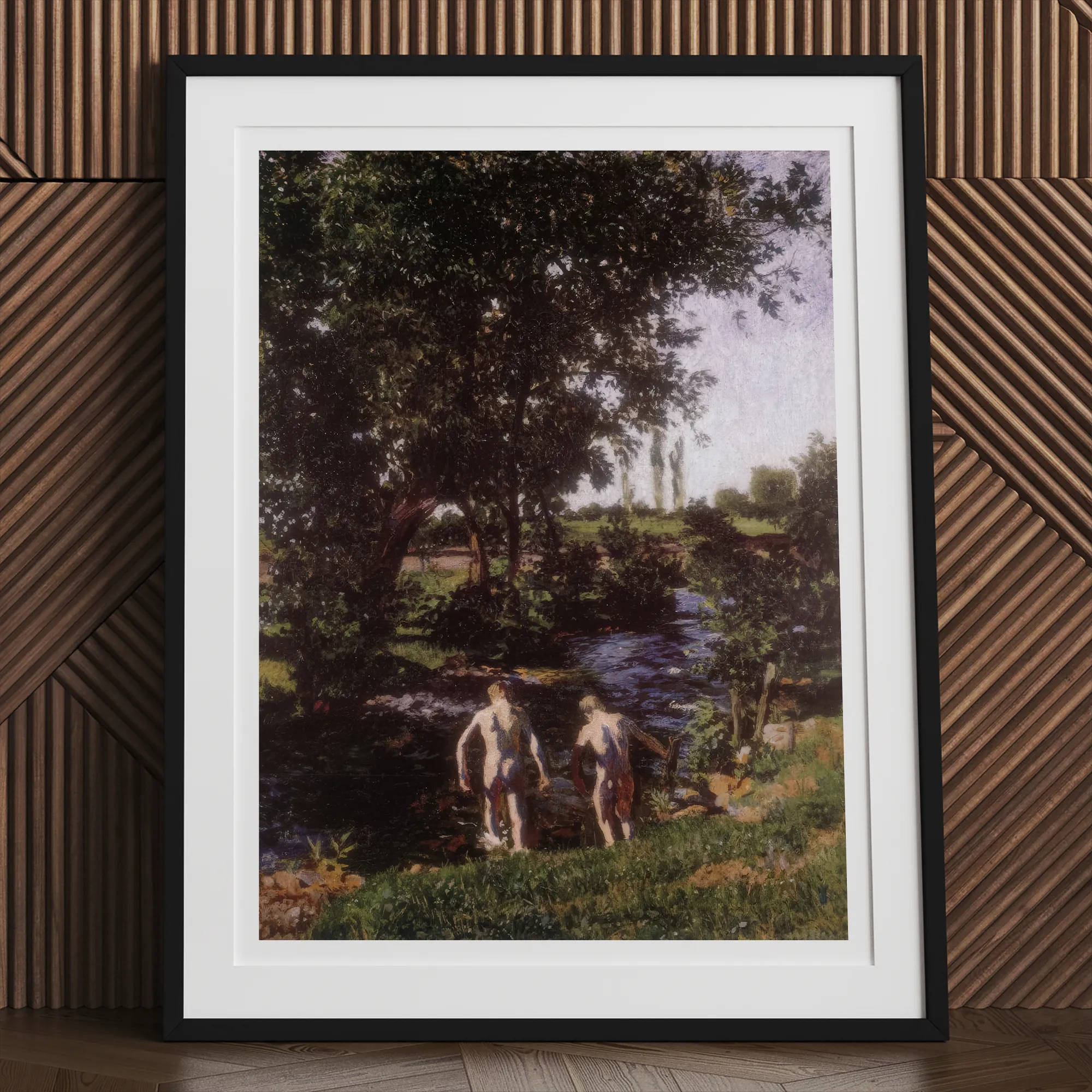 Summer Károly Ferenczy Art Print, Framed Painting Two Figures Stream Wooded Landscape