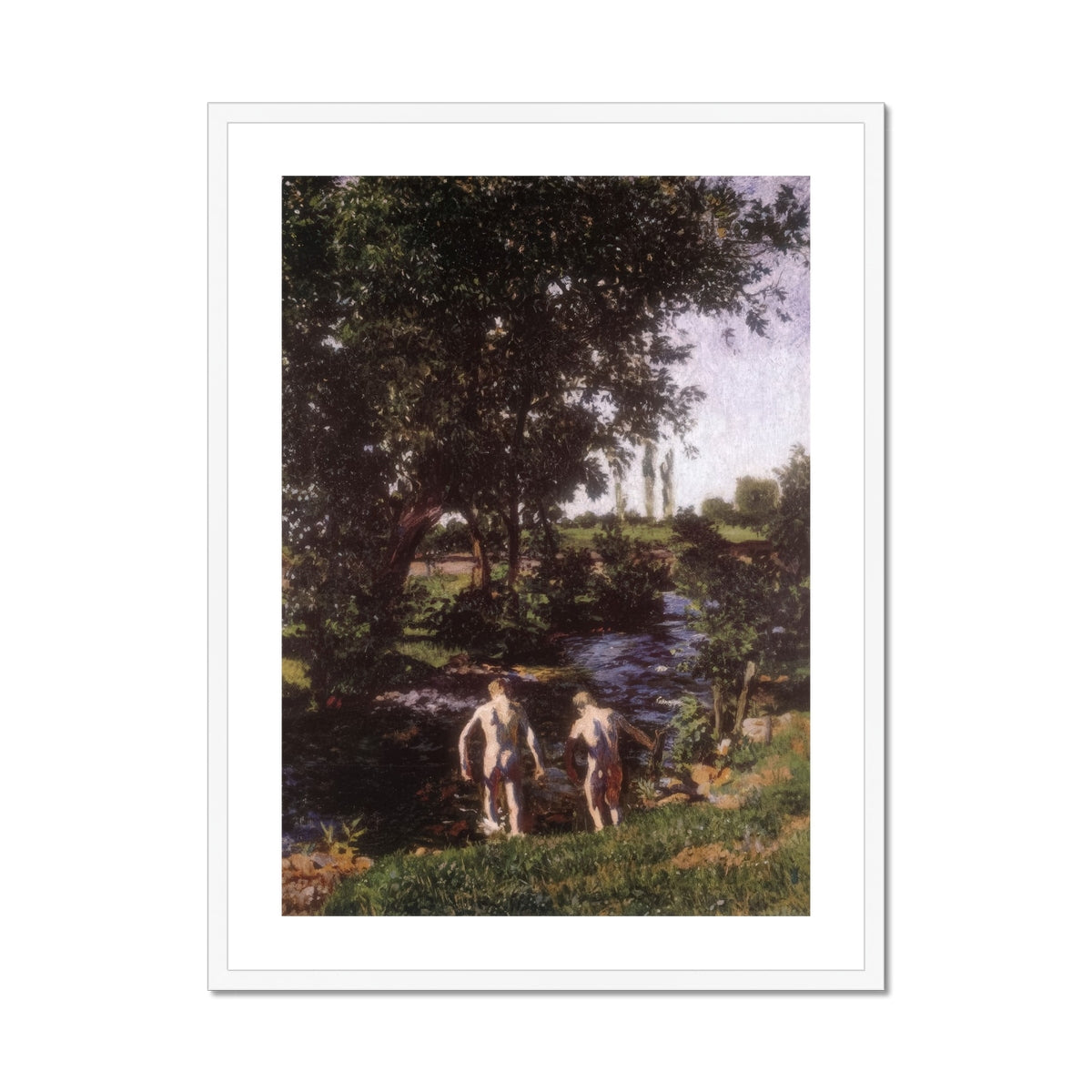 Summer Károly Ferenczy Art Print, Framed Painting Two Nude Figures Stream Wooded Landscape