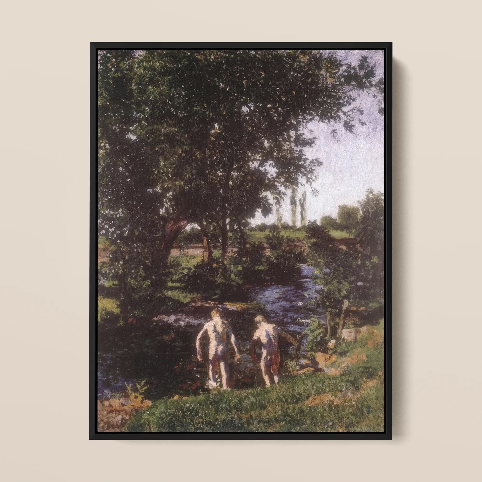 Summer Károly Ferenczy Framed Canvas, Framed Oil Painting Two Nude Figures Stream