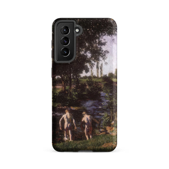Summer - Karoly Ferenczy Samsung Case, Galaxy S21 Fe / Matte, Black Smartphone Case Landscape Painting Two Figures Stream