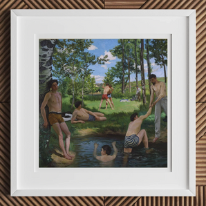 Summer Scene - Jean Frederic Bazille Art Print, 12x12’’ / 31x31cm / White Frame / 2’’ Matboard, Framed Print Painting Men Outdoors