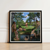 Summer Scene - Jean Frederic Bazille Art Print / Canvas Framed Painting Group Men Swim Trunks Sunny Day, Ochre Clinging Prints