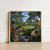 Summer Scene - Jean Frederic Bazille Art Print / Canvas Framed Painting Group Men Swim Trunks Sunny Day, Ochre Clinging Prints
