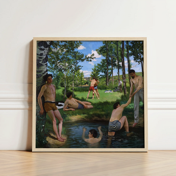 Summer Scene - Jean Frederic Bazille Art Print / Canvas Framed Painting Group Men Swim Trunks Sunny Day, Ochre Clinging Prints
