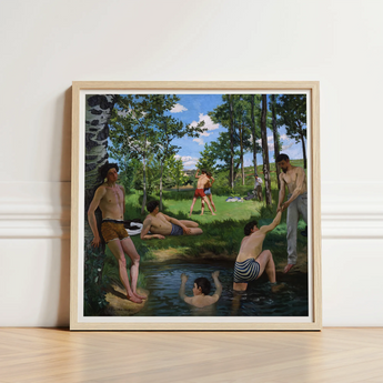 Summer Scene - Jean Frederic Bazille Art Print / Canvas Framed Painting Group Men Swim Trunks Sunny Day, Ochre Clinging Prints