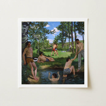 Summer Scene - Jean Frederic Bazille Art Print / Canvas Framed Painting Group Men Swim Trunks Sunny Day, Ochre Clinging Prints