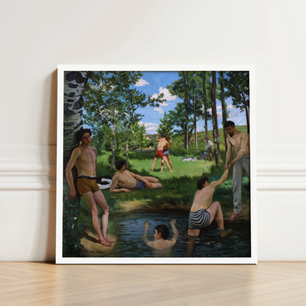 Summer Scene - Jean Frederic Bazille Art Print / Canvas Framed Painting Group Men Swim Trunks Sunny Day, Ochre Clinging Prints