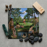 Summer Scene - Jean Frederic Bazille Art Print / Canvas Rectangular Classical-style Painting Men Swimwear Sunny Day, Ochre Trunks Clinging