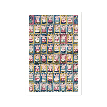 Sumo Wrestlers - Utagawa Yoshikazu Art Print, 24x36’’ / 61x92cm / Unframed, Grid Sumo Wrestlers