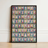 Framed Artwork Grid Colorful Stylized Sumo Wrestlers Traditional Utagawa Yoshikazu Art Print, Edo-period ōban, Osaka