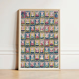 Framed Artwork Grid Colorful Stylized Sumo Wrestlers Traditional Utagawa Yoshikazu Art Print, Edo-period ōban, Osaka