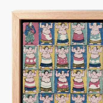 Wooden-framed Artwork Grid Colorful Vintage-style Sumo Wrestler Illustrations Utagawa Yoshikazu Art Print, Edo-period ōban, Osaka